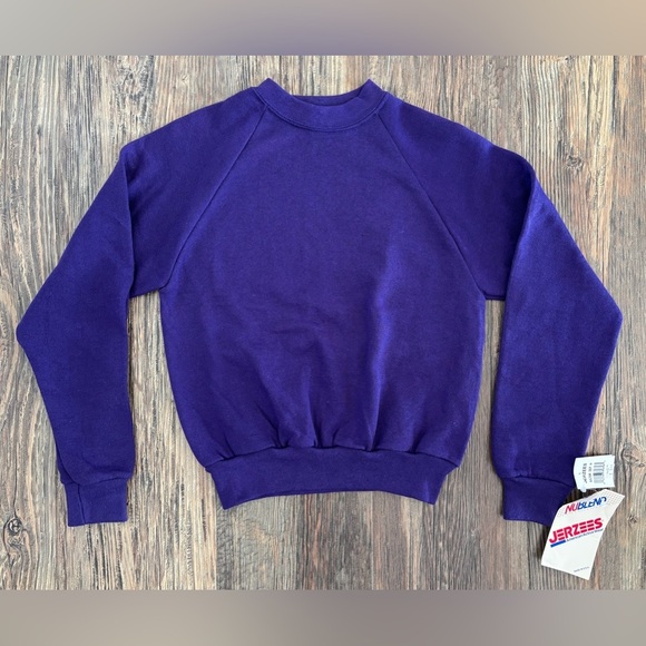 Vtg 90s JERZEES NUBLEND Girls M 10-12 Purple Crewneck Sweatshirt USA NOS NWT - Picture 1 of 9